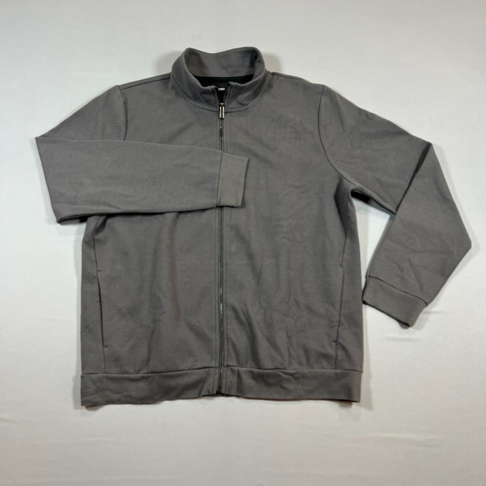 Nordstrom Jacket Mens L Gray Stretch Ribbed Trim Long Sleeve Mock Neck Full Zip